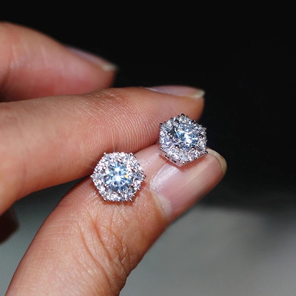 Stunning Round Hexagon Simulated Diamond Earrings - Picture 3 of 8